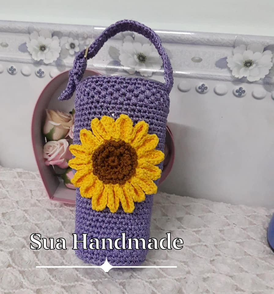 Túi đựng ly giữ nhiệt handmade màu tím hoa hướng dương(không bao gồm ly)
