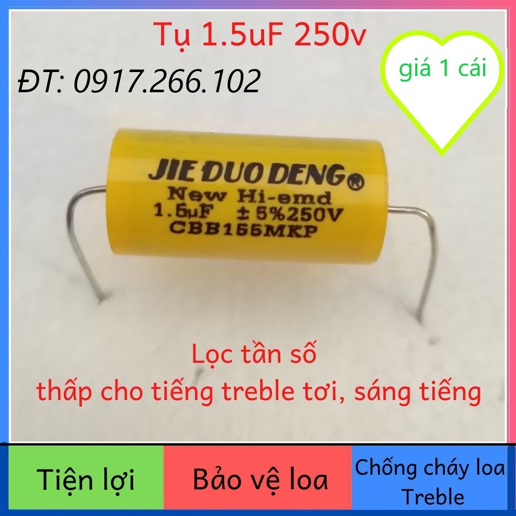 Tụ chống cháy loa treble 1,5mf 250v vàng - tụ phân tần trép - giá 1 chiếc