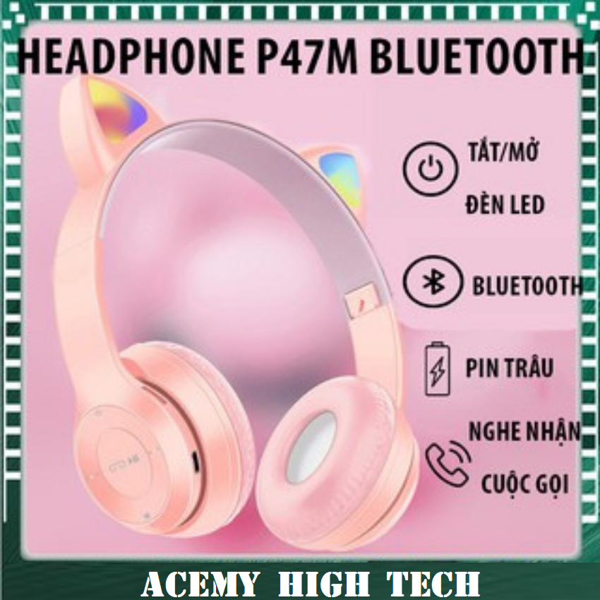 Tai nghe bluetooth không dây szc p47 hình tai mèo phát sáng bluetooth 5.0, tai nghe mèo, tai nghe chụp tai, tai nghe bluetooth chụp tai, tai nghe chụp tai có mic, tai nghe chụp tai bluetooth