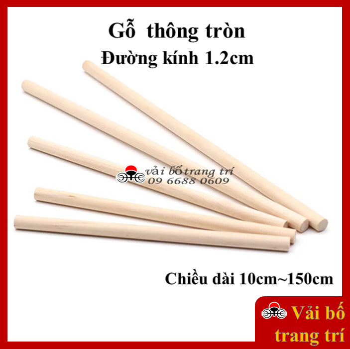 Thanh gỗ tròn, phi 12, đường kính 12mm, thanh gỗ thông tròn, gỗ thông làm handmade, mô hình, decor, treo tường, macrame