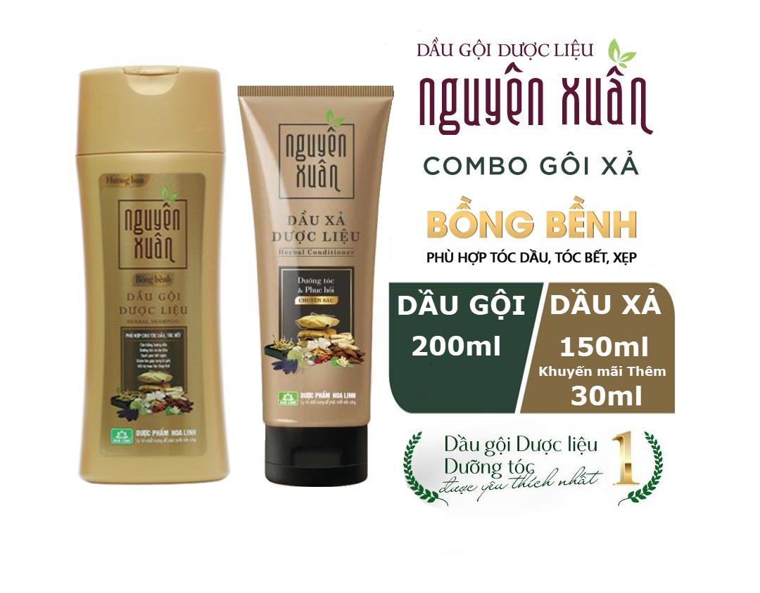 Combo dầu gội dược liệu nguyên xuân bồng bềnh và dầu xã dược liệu nguyên xuân - chăm sóc tóc, phù hợp cho tóc dầu, bết, xẹp