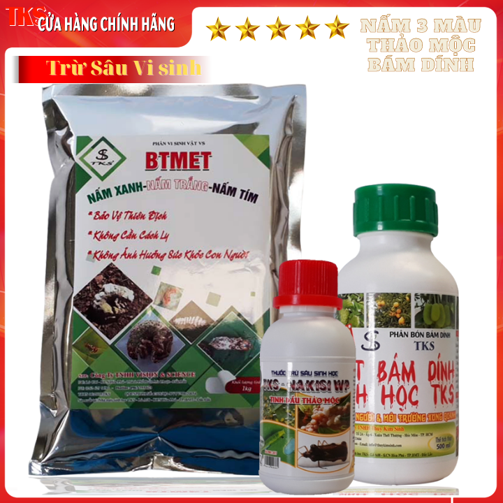 Chế phẩm trừ sâu sinh học tks: nấm ba màu +thảo mộc + bám dính: trừ nhện đỏ, bọ trĩ, côn trùng chích hút - 3 sản phẩm
