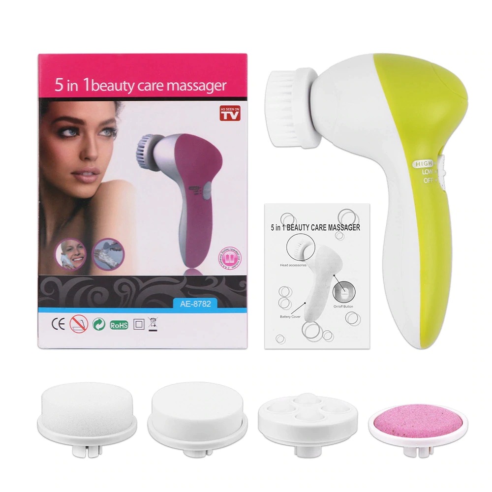 Máy rửa mặt 5 in 1 Kết hợp cọ rửa mặt cùng massage , Máy Massage Rửa Mặt siêu mịn với công nghệ mới làm sạch da êm ái dễ chịu Máy sử dụng Pin tiện lợi.