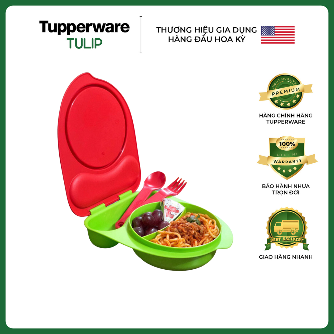 Hộp cơm kiddos circus 400ml - tupperware chính hãng, kèm muỗng nĩa cho trẻ em