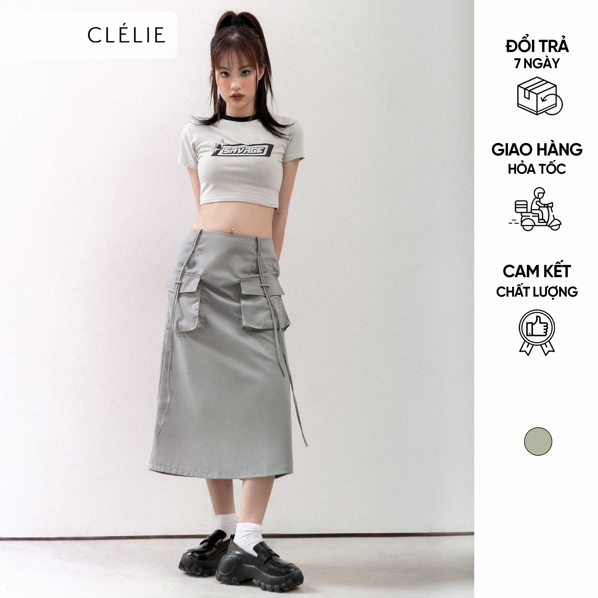 Chân váy dài túi hộp xẻ tà | madi skirt - clélie