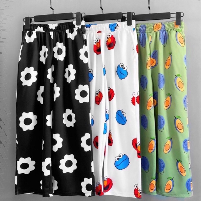 Quần cartoon pant unisex - quần dài hoạt hình ống rộng lưng thun - Quần hoạ tiết hình thú