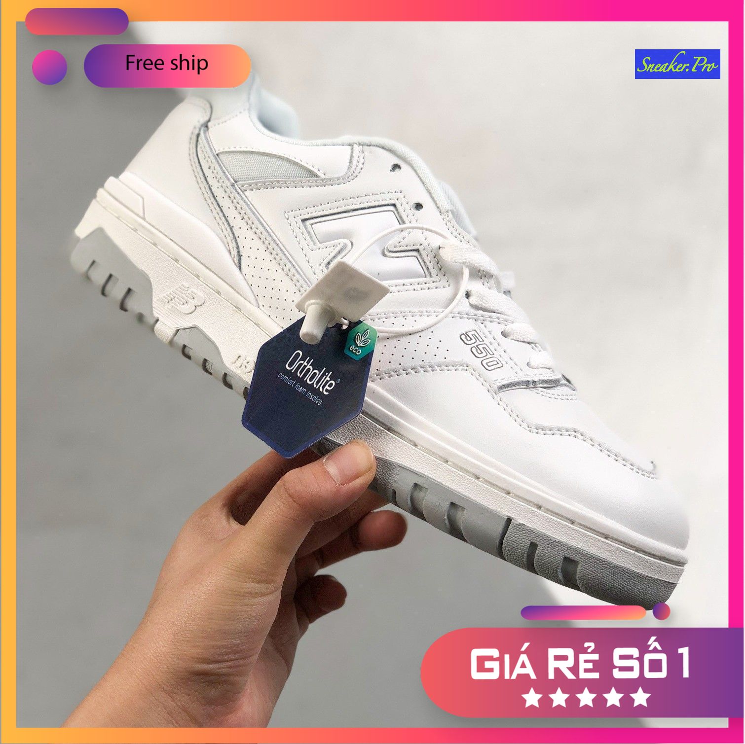 Giày thể thao sneaker New Balance 550 Triple White siêu đẹp dành cho nam nữ cực hot, giày NB 550, NB550