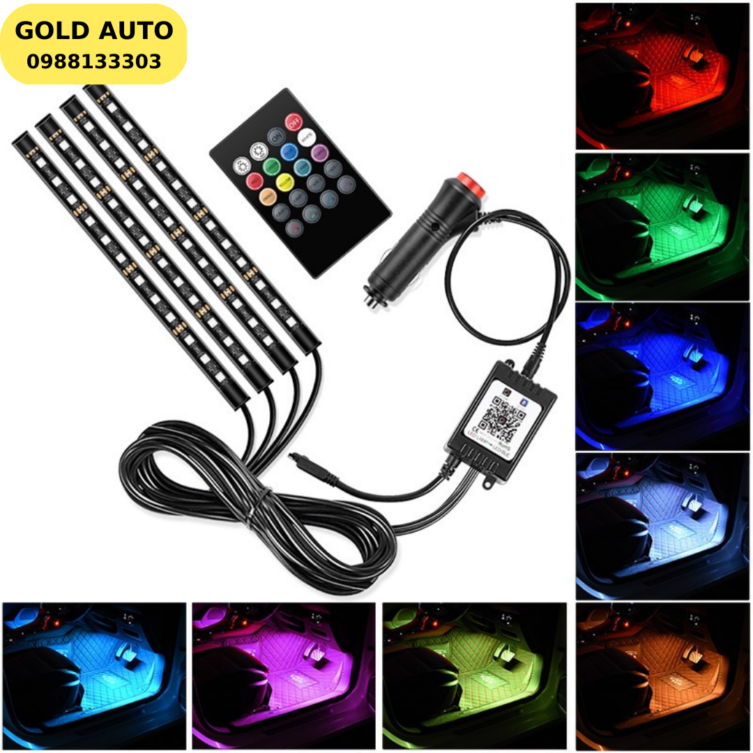 Trọn bộ led sàn, led gầm ghế ô tô 12 mắt led, cảm biến đổi màu theo nhạc có điều khiển hiện đại