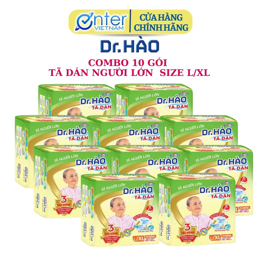 Hàng Chính Hãng Tã Dán Người Lớn Dr.Hào siêu thấm Size L XL 10 Miếng {combo 10 bich} Bỉm dán người siêu mềm khô thoáng chống hăm. Tả dán người già kháng khuẩn khử mùi nước tiểu. Bỉm người lớn. Tả giấy người