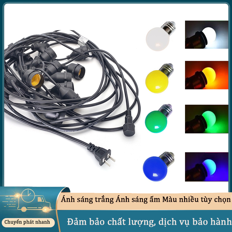 Dây đèn trang trí ngoài trời 5m 10 đuôi, 10m 15 đuôi, 10m 20 đuôi, chống nước, lõi đồng cao cấp màu sắc