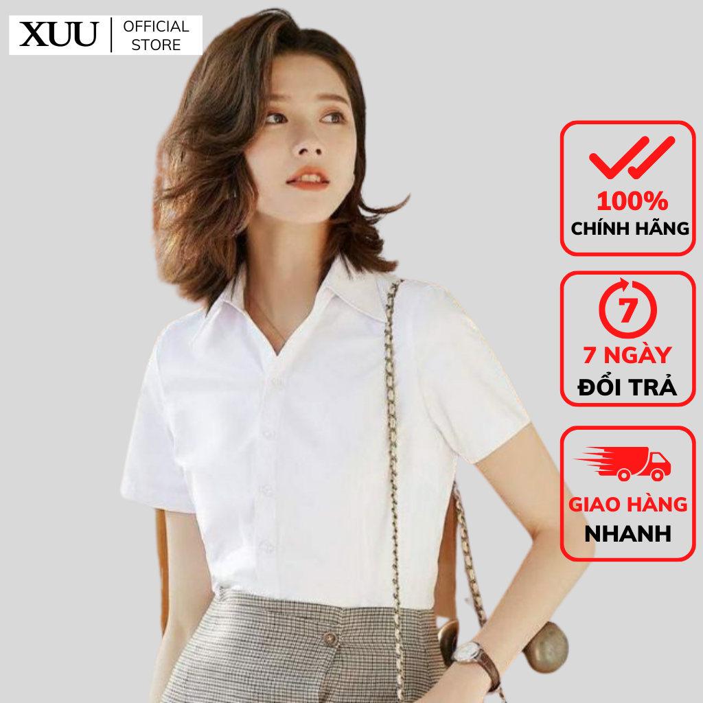 Áo Sơ Mi Nữ trắng cộc tay cơ bản, kiểu dáng bassic chất vải nhẹ mát SM06