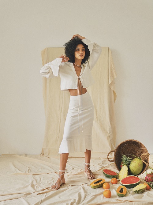Amoiii Set váy và áo thời trang Mermaid Linen Set Trắng