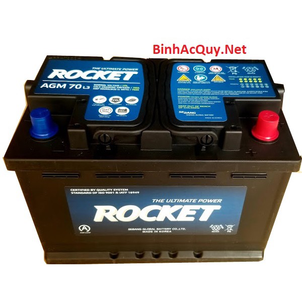 Bình ắc quy START STOP Rocket AGM L2 12V-60AH cho các dòng xe Toyota, Honda, Ford