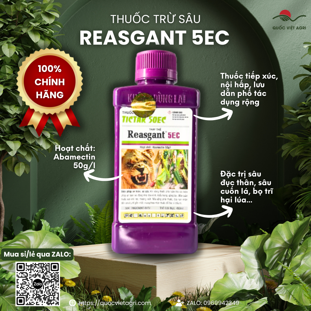 Thuốc trừ sâu REASGANT 5EC (chai 450ml) - Abamectin 50g/l TICTAK 50EC Trừ sâu đục thân, sâu xanh, sâu cuốn lá, sâu tơ, nhện đỏ
