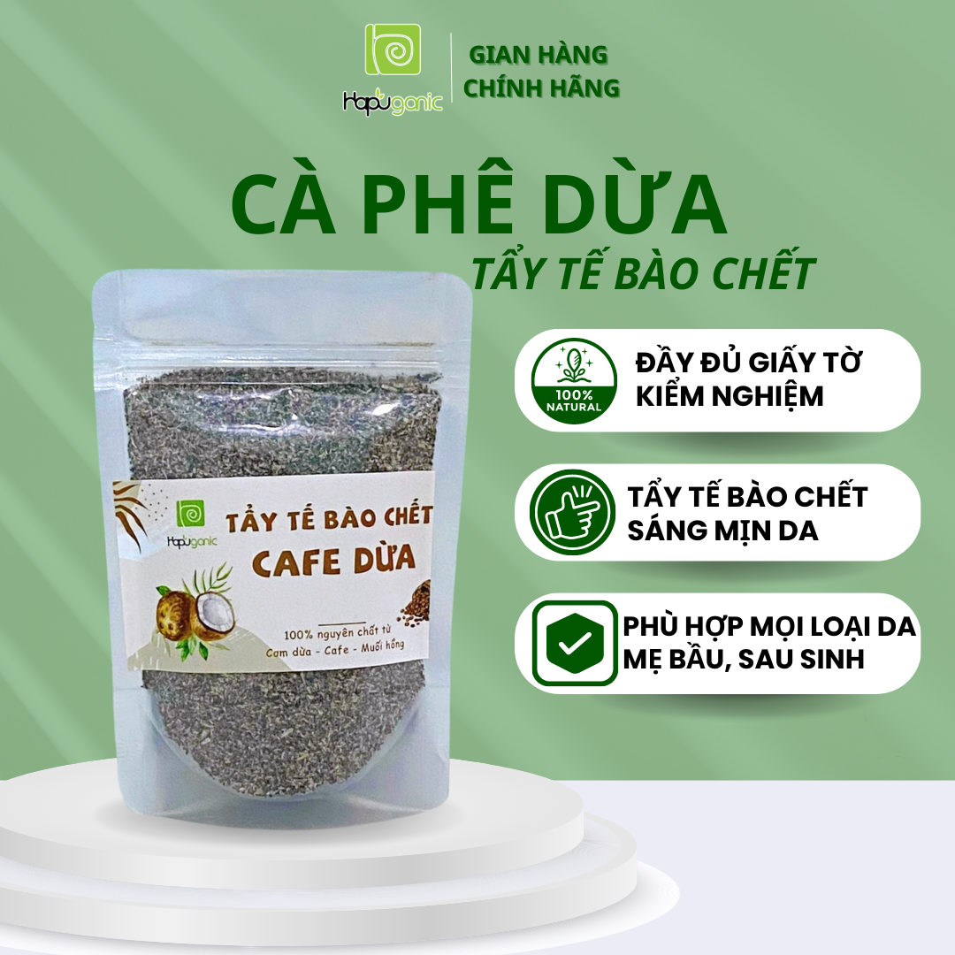 [HCM]Bột Cafe Dừa Nguyên Chất HaPu Organic Tẩy Tế Bào Từ Thiên Nhiên Sáng Da Mềm Mịn Da Ngừa Mụn