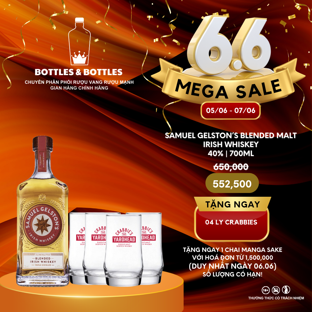 [CHÍNH HÃNG] Rượu Irish Whiskey Samuel Gelston's Blended - 700ML - 40%