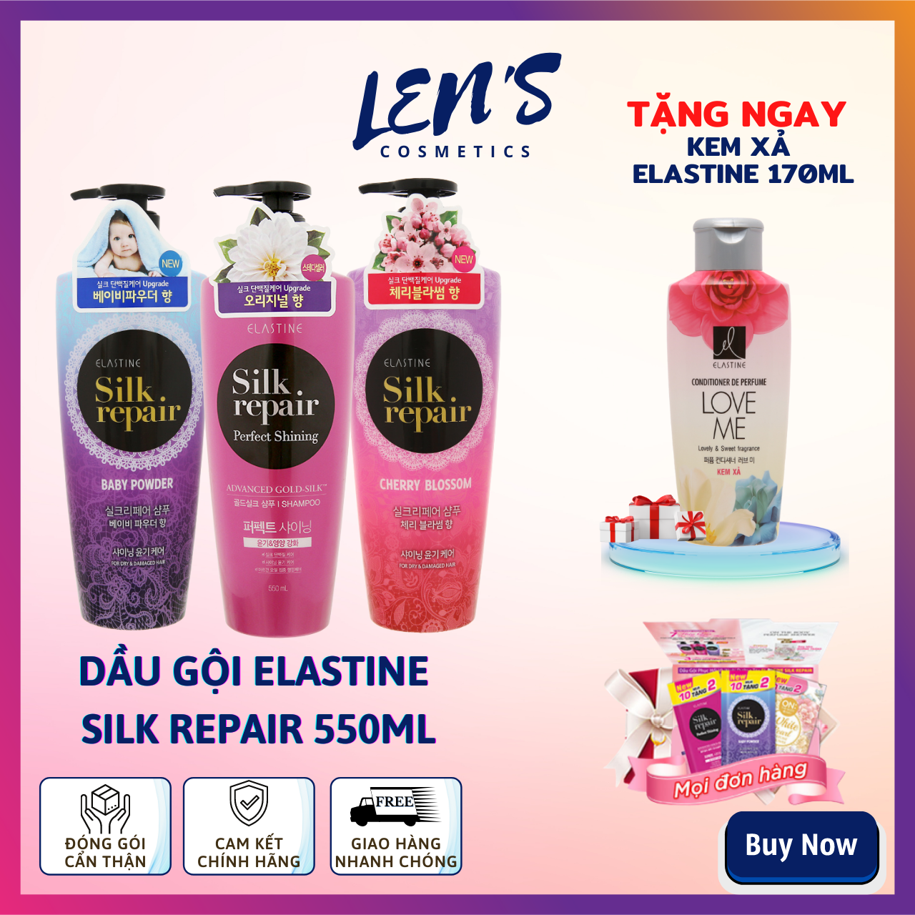 [ĐƠN 299K TẶNG KEM XẢ 39K] Dầu gội dưỡng tóc Elastine Silk Repair 550ML - Hàn Quốc 3 mùi hương