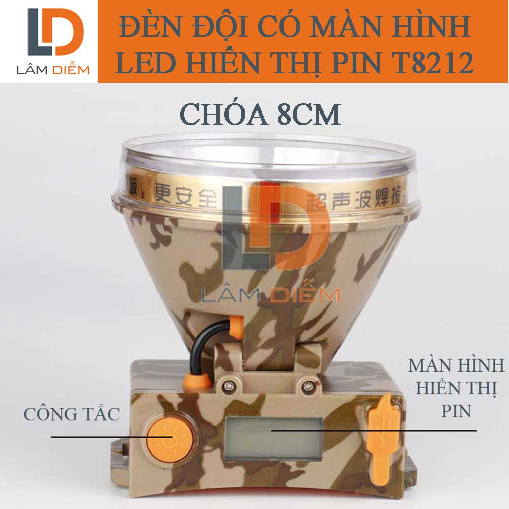 Đèn pin đội đầu siêu sáng ĐÈN PIN ĐỘI KÍN NƯỚC SIÊU SÁNG CÓ MÀN HÌNH LED HIỂN THỊ PIN T8212