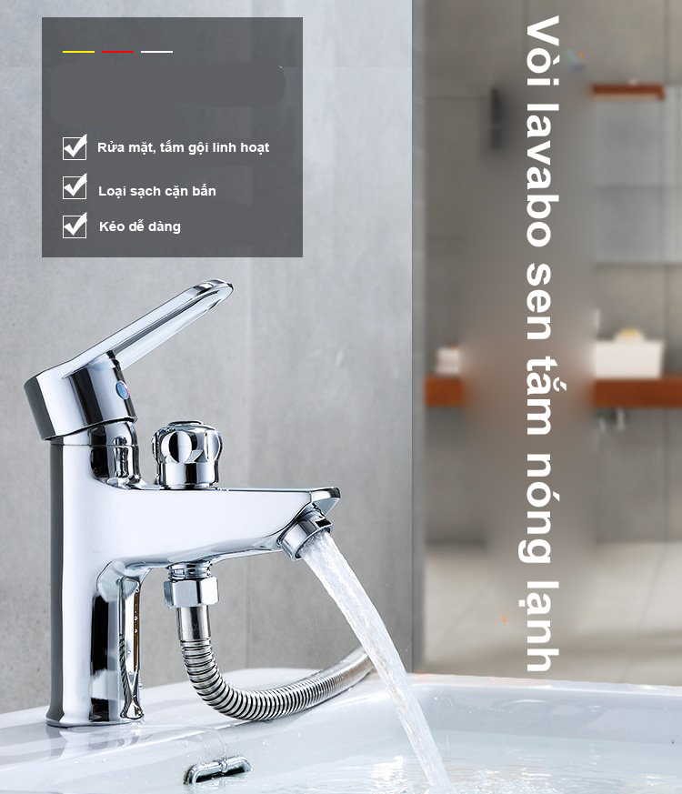 Bộ sen liền vòi BV-ST01 loại cắm chậu 1 trụ, thiết kế kết hợp vòi rửa mặt và sen tắm , kiểu dáng sang trọng, hiện đại + Tặng kèm bộ dây cấp nóng lạnh