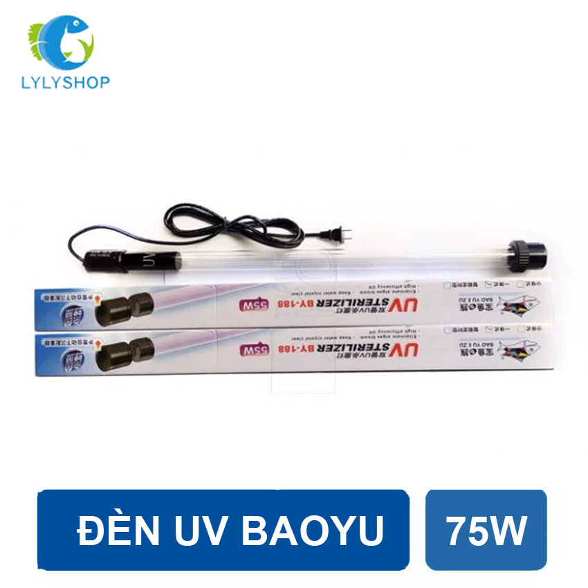 Đèn UV 75W Baoyu BY-188 cao cấp, dài 78.5cm, diệt khuẩn, diệt tảo, rêu để trong ngăn lọc hồ cá, bể cá, hồ Koi, cá rồng, bể ngoài trời...