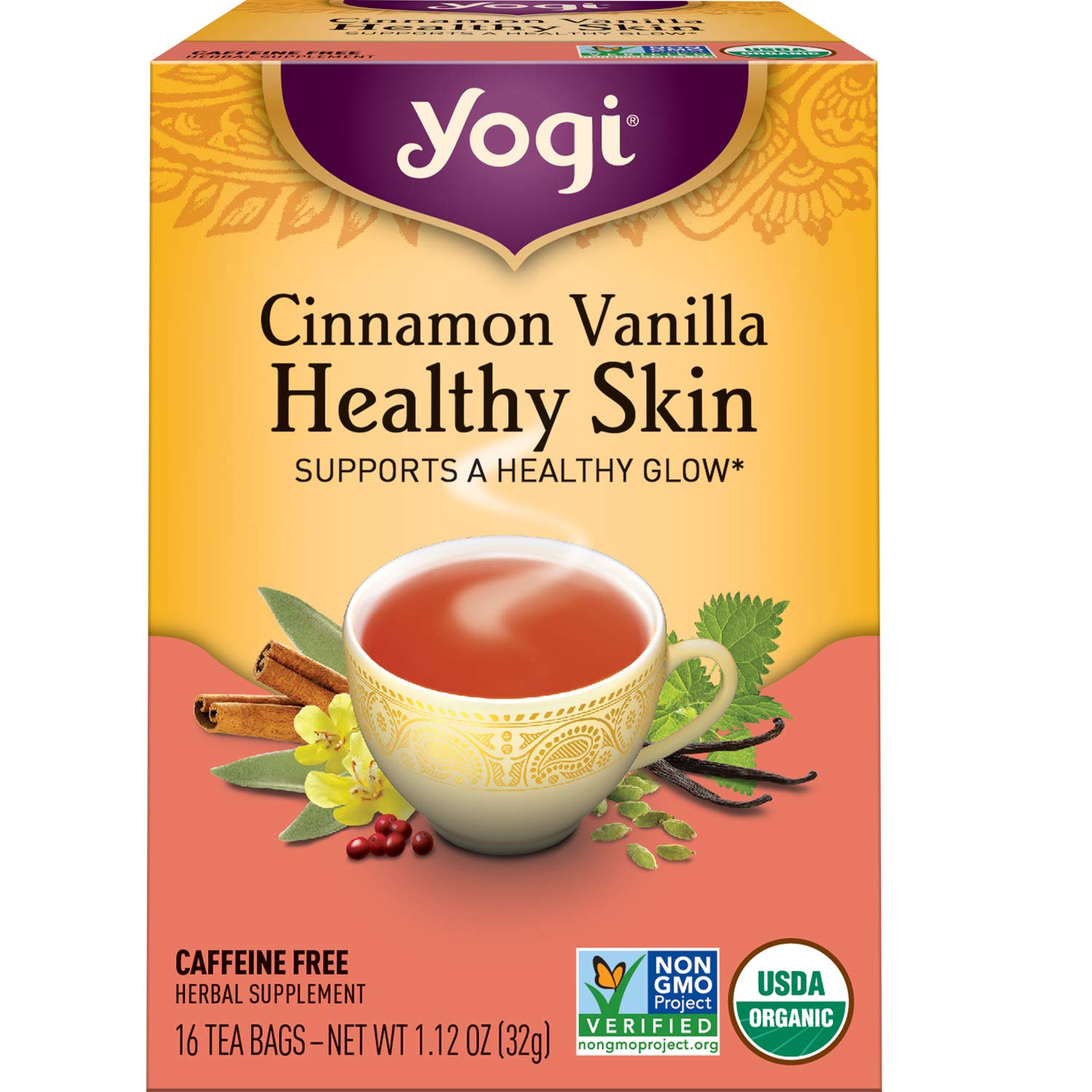 Trà Hữu Cơ Yogi Cinnamon Vanilla Healthy Skin, Giúp Da Khoẻ Mạnh, hộp 16 gói