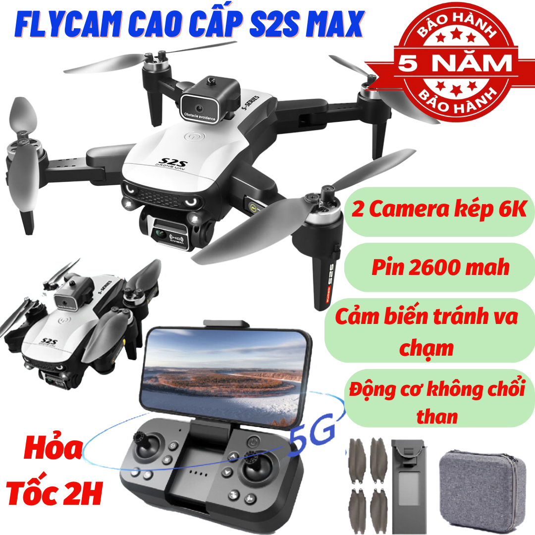 Máy Bay Điều Khiển Từ Xa Flycam S2S PRO MAX Fly cam động cơ không chổi than Cảm biến chống va chạm Camera 6k