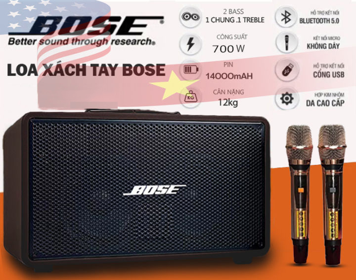 CHÍNH HÃNG USA Loa Kéo Xách Tay Karaoke Mỹ Siêu Trầm - Loa Kéo Karaoke Di Động Bose 889A PRO 2 Bass 2 TẤC, 1 Trung, 1 Treble Công Suất Cực Lớn Bass Độ Dày - Bluetooth 5.0, Tích Hợp Chỉnh Cơ Bass Treble , Echo Reverb