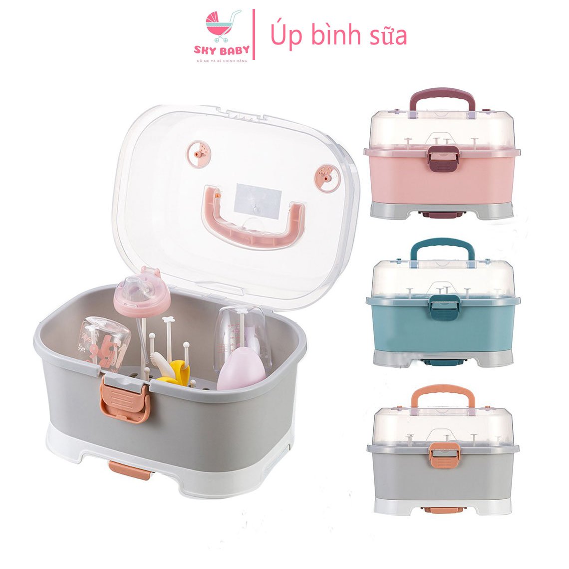 Úp bình sữa cho bé cao cấp  có nắp đậy kèm khay thoát nước tiện dụng