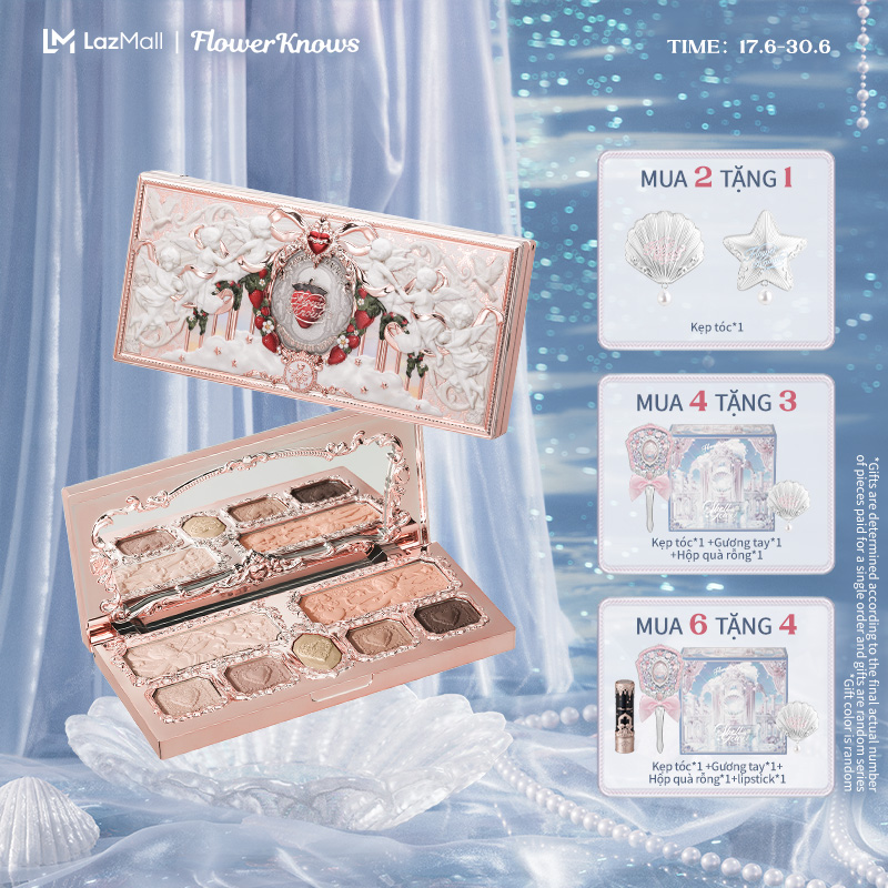 Flower Knows Hộp phấn trang điểm dòng thần tình yêu dâu 14g pink Eyeshadow/Blush/Highlighter Thực tế đa năng dễ mang bên mình Strawberry Cupid Collection