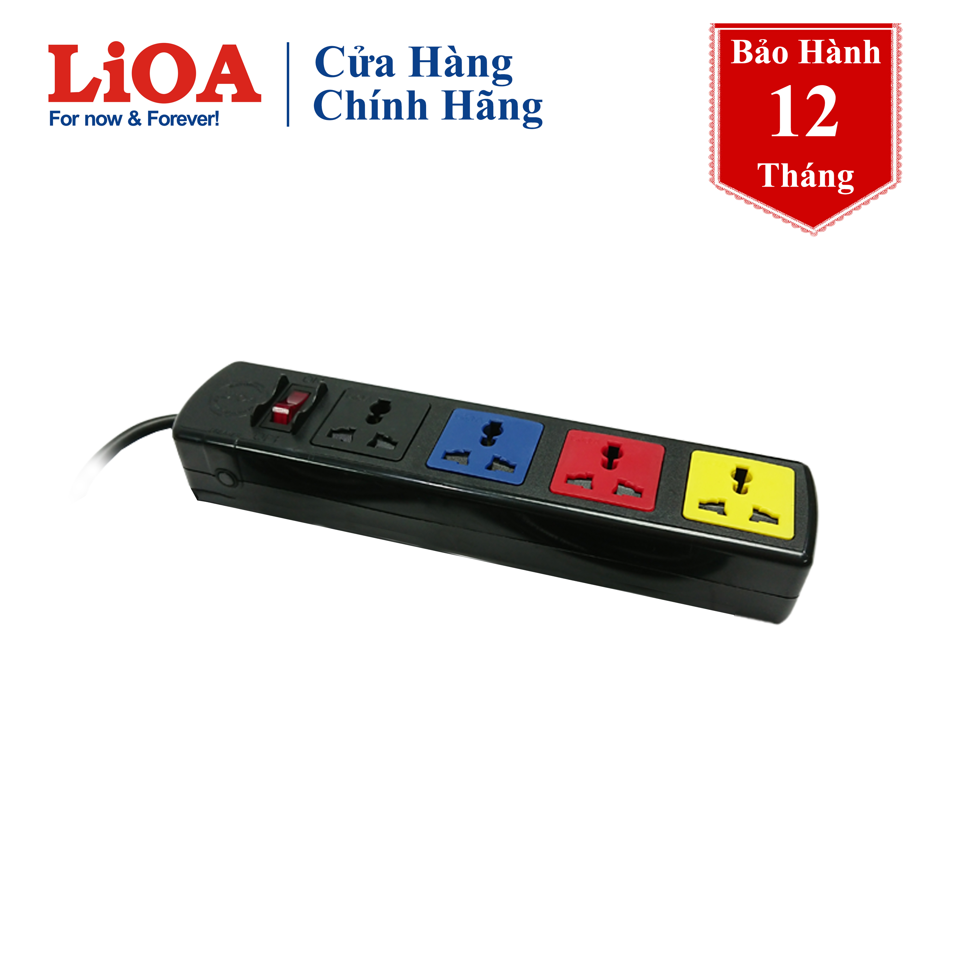 Ổ cắm điện LiOA đa năng 4 ổ cắm, 5 mét 4D52N (Đen)