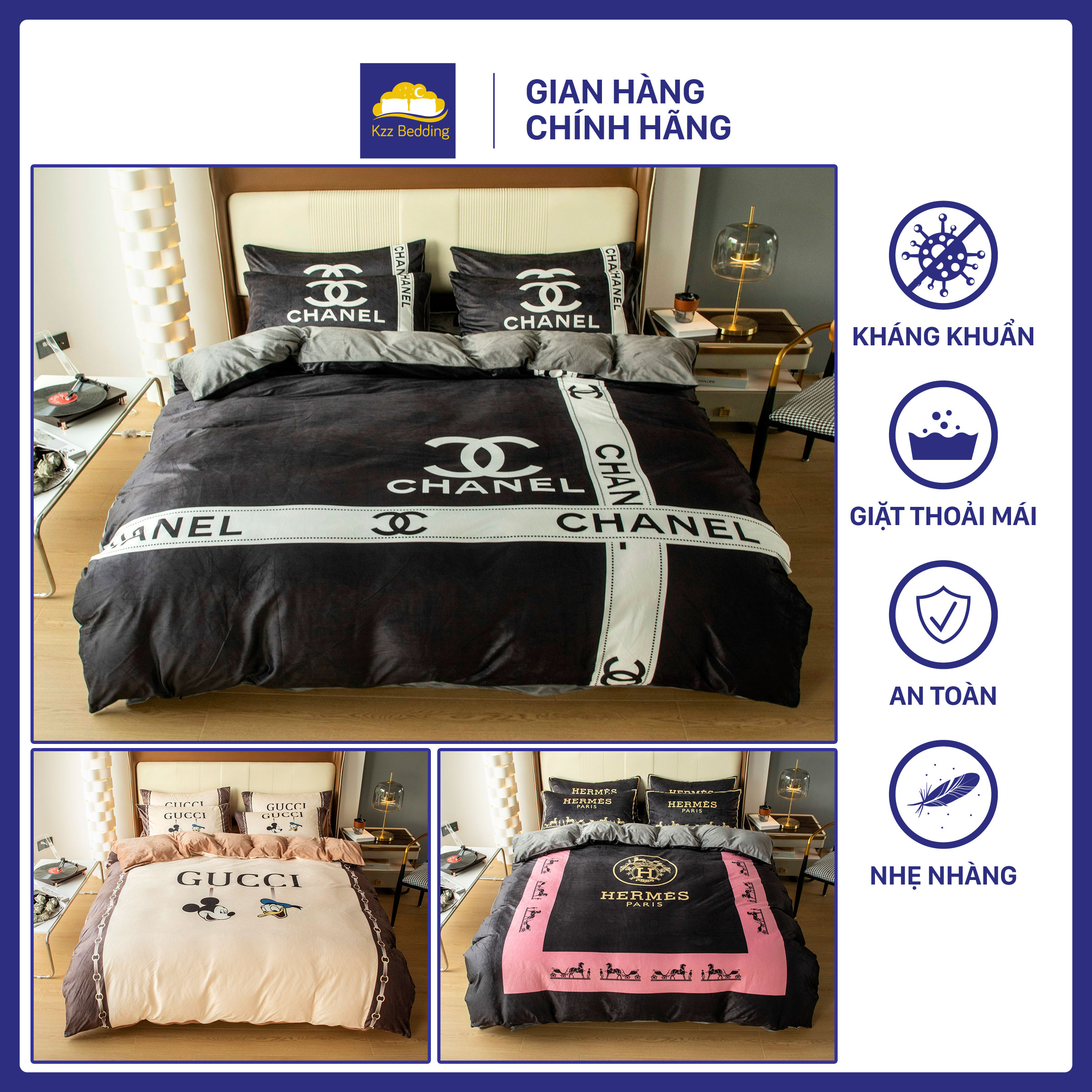 Bộ chăn ga gối nỉ nhung cao cấp, sang trọng nhiều màu lựa chọn⚜️kzzbedding