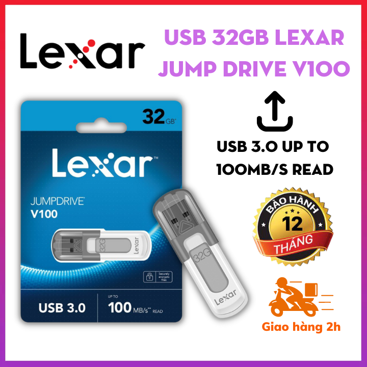 Usb 32gb lexar jump drive v100 usb 3.0 tốc độ đọc up to 100mb/s read - bảo hành 12 tháng