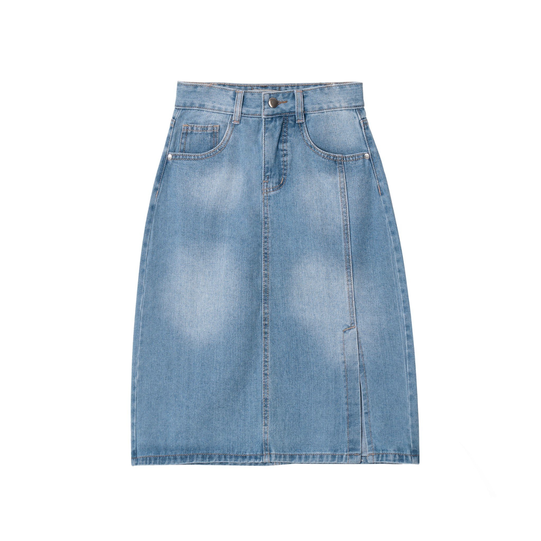 Chân váy denim washed SLC - form dài ngang gối