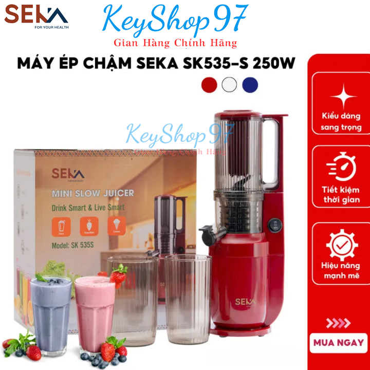 Máy ép chậm, Máy ép chậm hoa quả, Máy ép chậm trái cây Seka SK535S, Máy ép trái cây rau củ quả kiệt bã tặng kèm khay đá - Bảo hành 12 tháng