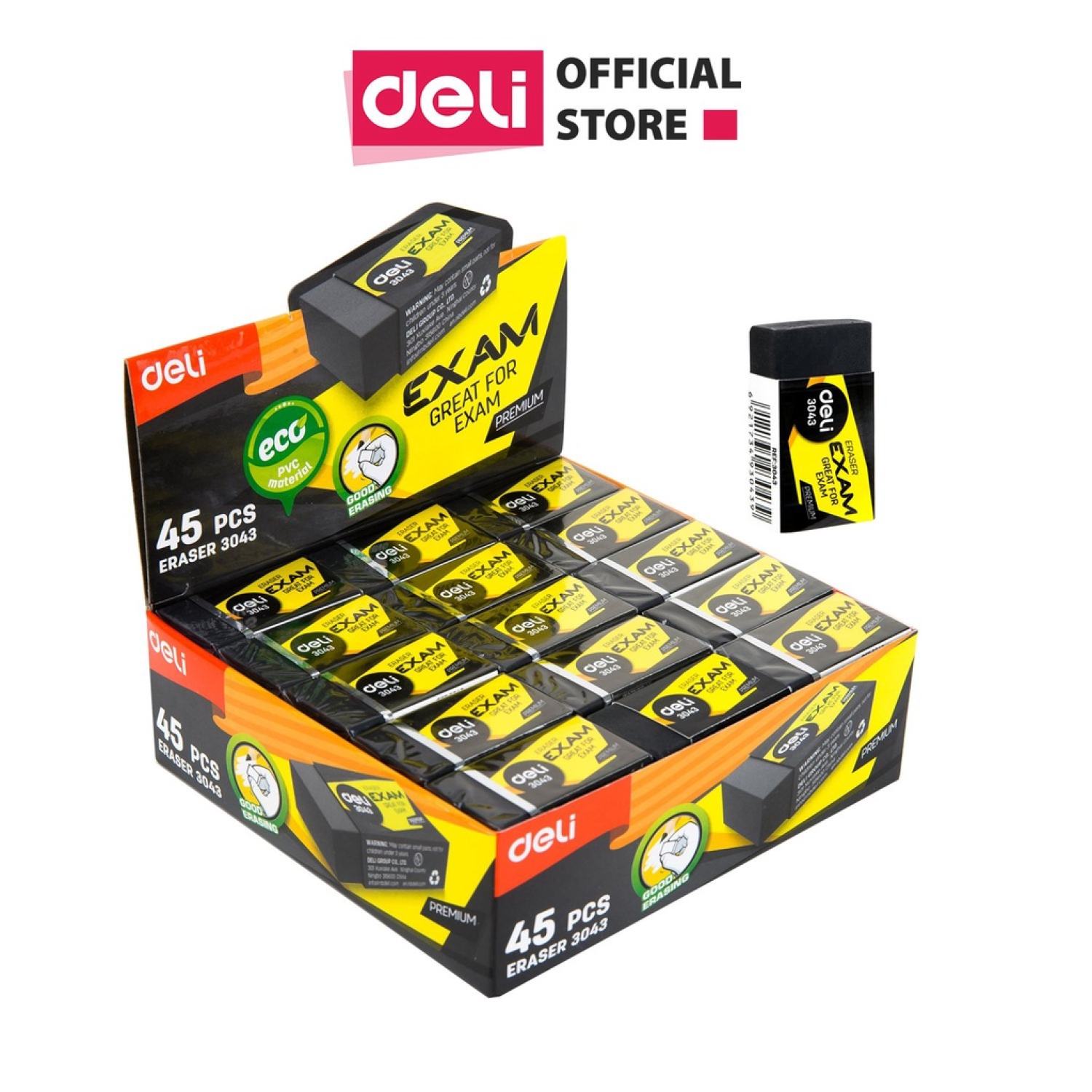 Tẩy 2b deli, 40×22×12mm, đen - 1 viên - e3043