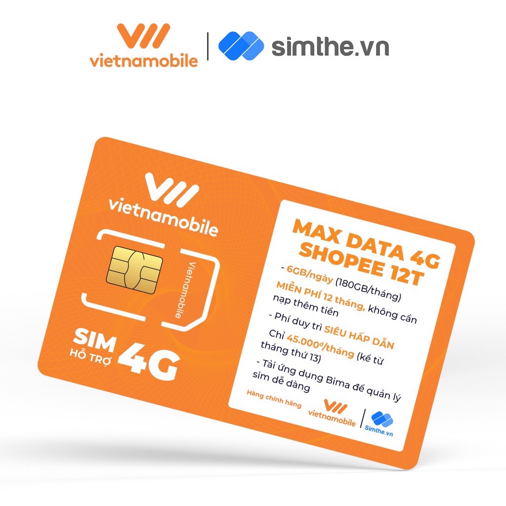 Sim data vietnamobile 4g 6gb/ngày - 180gb/tháng. hàng độc quyền vietnamobile - simthe.vn - miễn phí 12 tháng