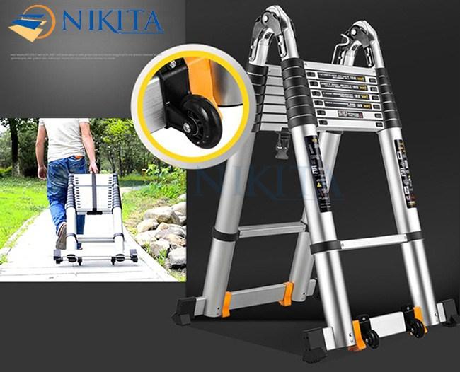 Thang nhôm rút đa năng Nikita có bánh xe đầy cao 5,0m