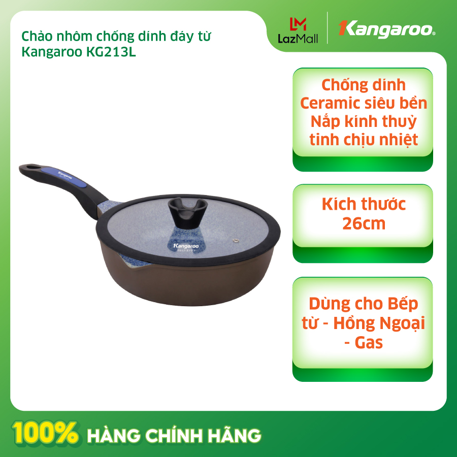 Chảo nhôm chống dính đáy từ Kangaroo KG213L - Size 26cm - Hàng chính hãng