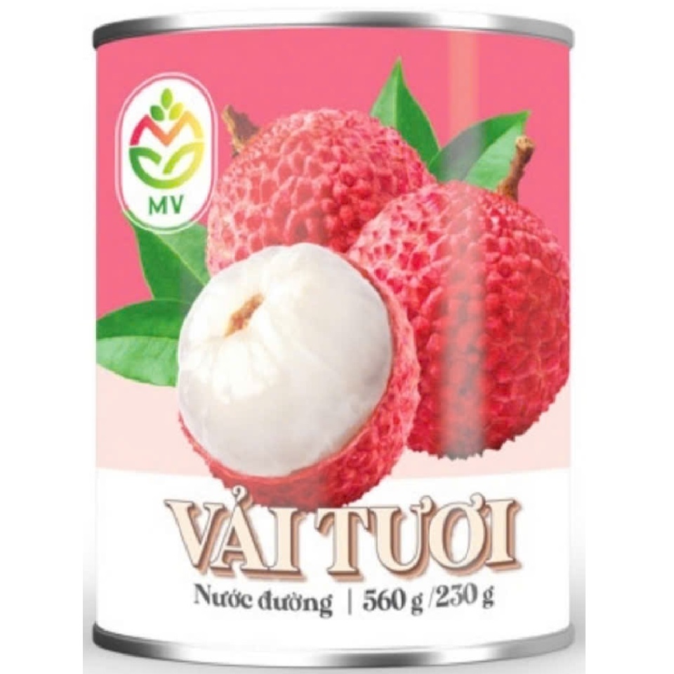 Vải Thiều Ngâm Nước Đường Đóng Lon - hộp 565g - MV (lon màu hồng) HALONG CANFOCO