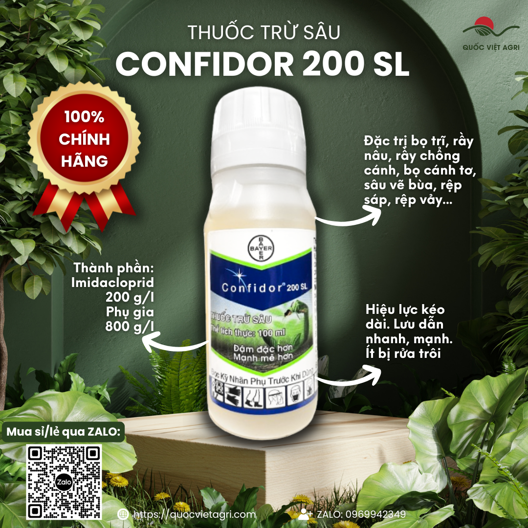  Thuốc trừ sâu CONFIDOR 200SL  chai 100ml  BAYER - Imidacloprid 200g l Chuyên trị bọ trĩ 