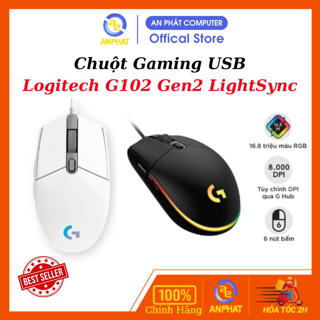 Chuột logitech g102 gen2 lightsync - hàng chính hãng
