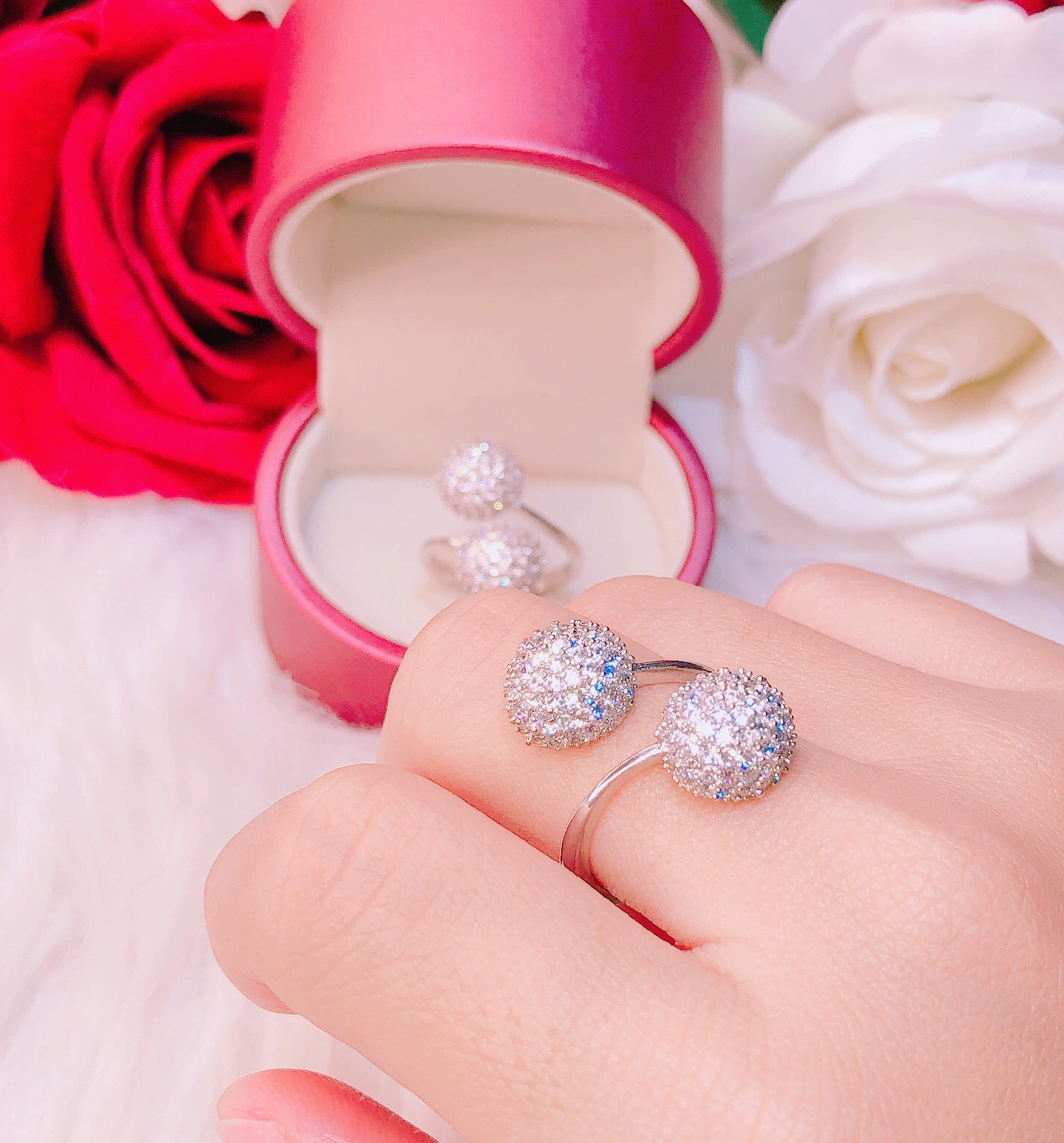 Nhẫn nữ, nhẫn nữ đẹp mạ vàng trắng nhẫn hoa gắn đá pha lê tinh tế lấp lánh, nhẫn nụ đá tròn siêu sang trọng nữ tính thời trang thiết kế thời thượng đẳng cấp Trang Sức Gami N127 - đeo đi tiệc xinh xắn CAM KẾT KHÔNG ĐEN