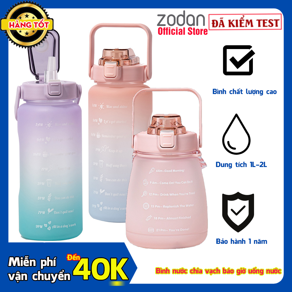 [HÀNG CHUẨN] Bình Nước Học Sinh, Bình Nước Chia Vạch báo giờ uống nước dung tích 1L và 2L