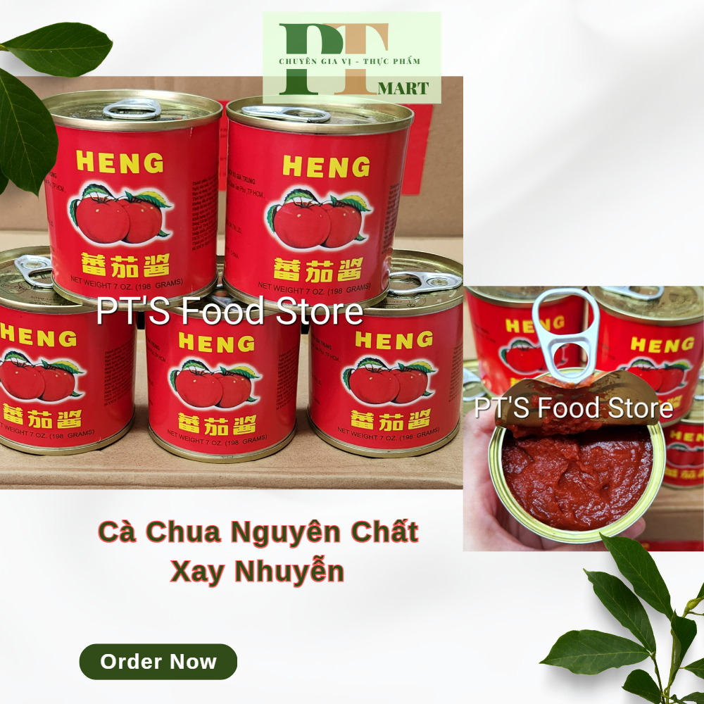 Cà Chua cô đặc xay nhuyễn đóng hộp HENG lon 198gr. Tomato paste làm Mỳ Ý , pizza, lagu, bò kho, xào thịt, kho cá