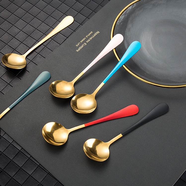 Thìa Ăn Cơm- Muỗng Ăn Bằng Inox Mạ Vàng Cán Dài Nhiều Mầu