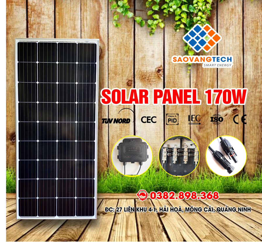 Tấm Pin Năng Lượng Mặt Trời 170W MONO +Tặng Jack MC 4