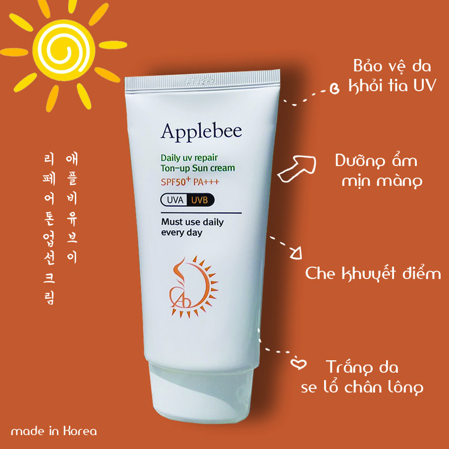 Kem chống nắng Hàn Quốc Applebee SPF50+ PA+++  애플비 유브이 리페어 톤업 선크림