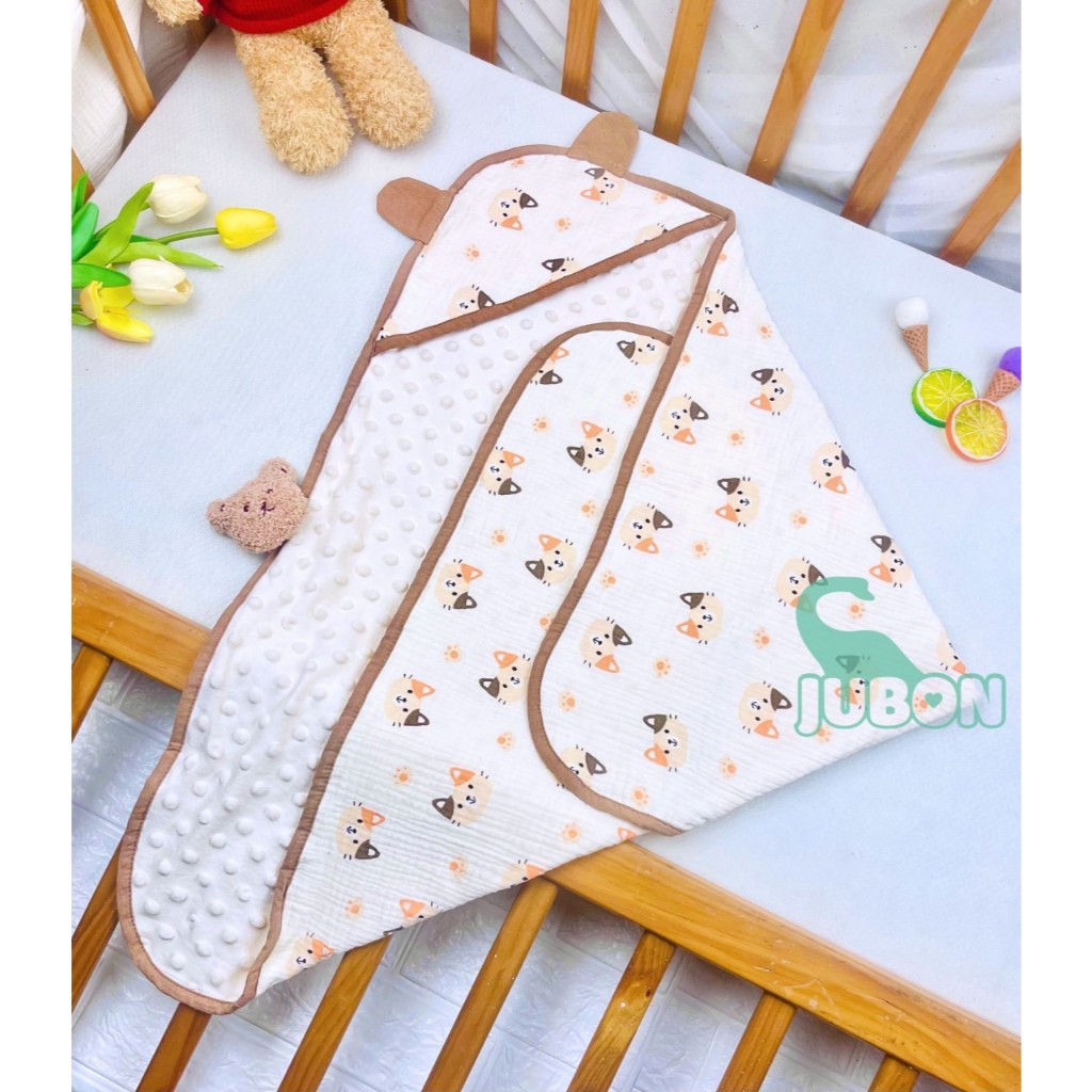 Ủ Thu Đông 2 Mặt Xô Muslin Nhung Hạt Đậu Jubon Cao Cấp - Kích Thước 70*70cm Dành Cho Bé Sơ Sinh