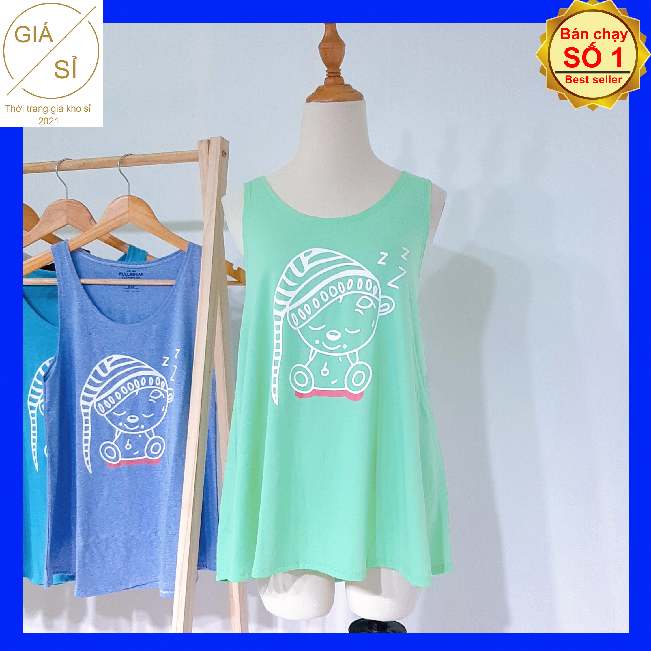 Áo ba lỗ nữ in hình chú gấu chất thun cotton freesize áo tanktop nữ bán chạy