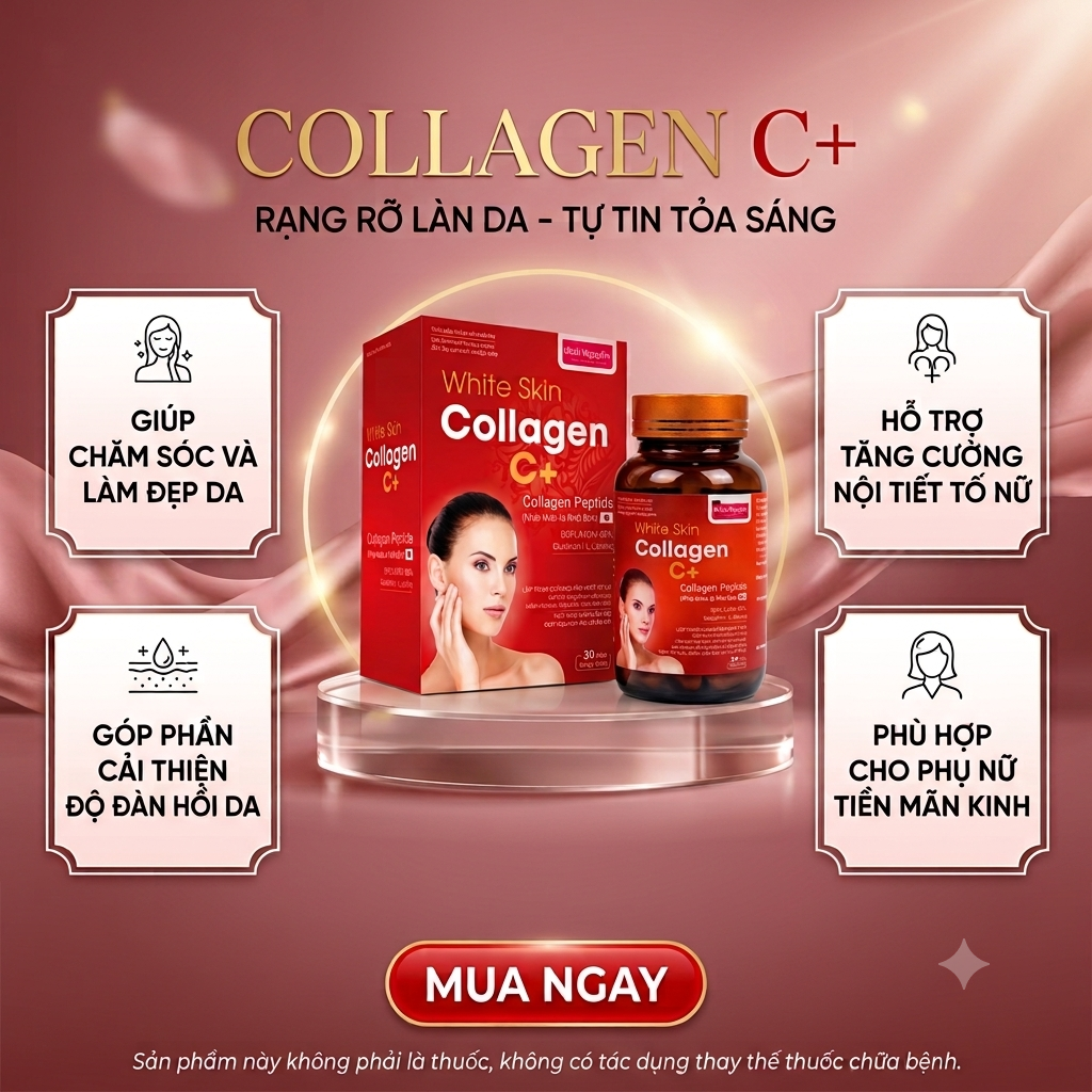 WHITE SKIN COLLAGEN C+ – Hỗ trợ làm đẹp da, Hỗ trợ nội tiết tố nữ (hộp 30 viên)